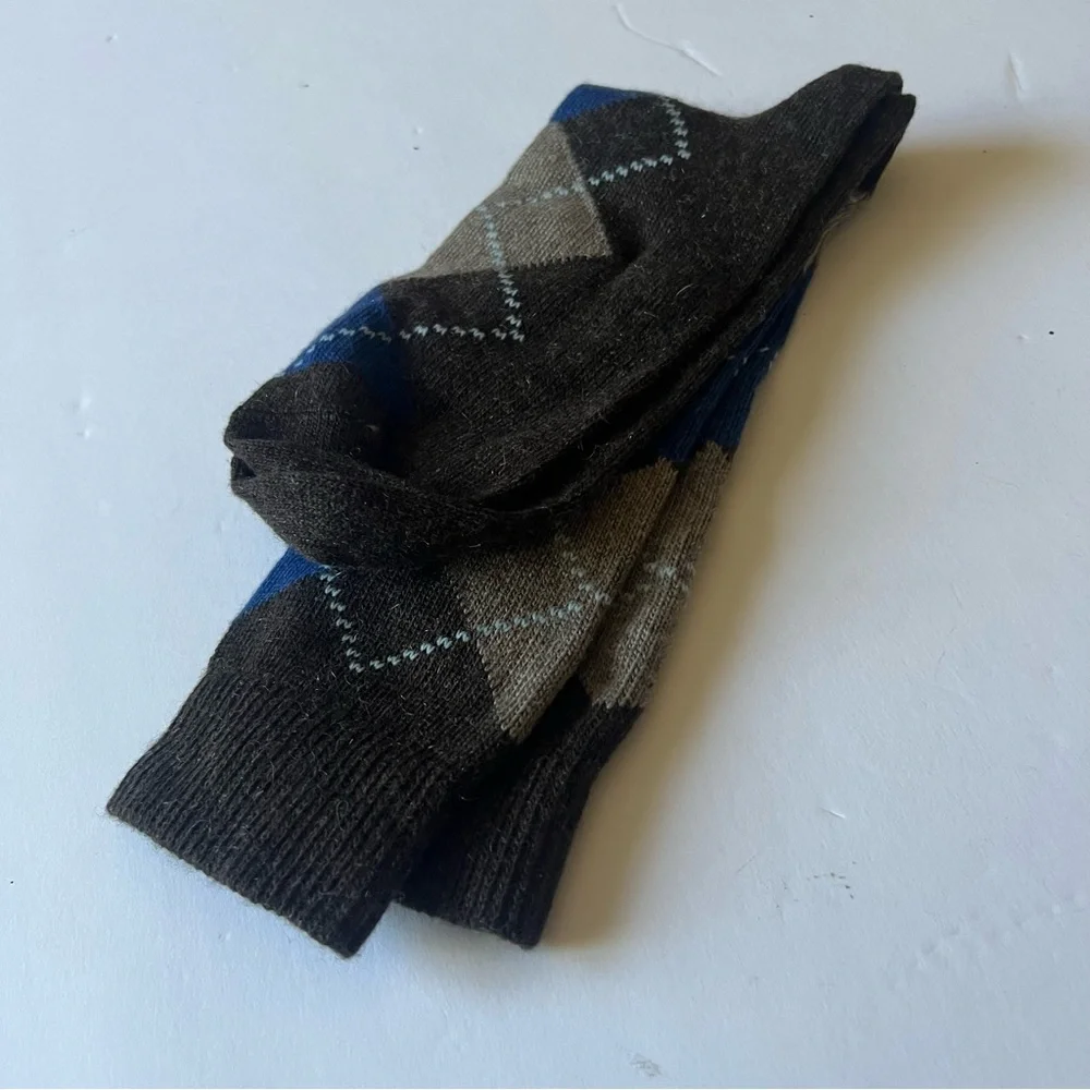 NORDSTROM MENS CASHMERE BLEND ARGYLE SOCKS BLUE BROWN OS NWT